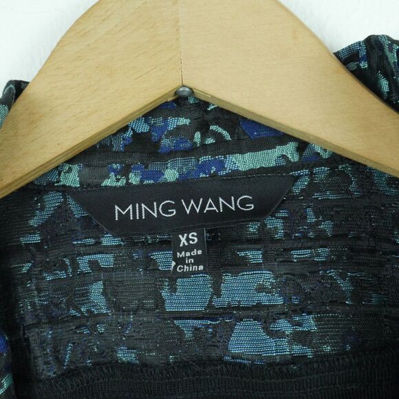 Ming Wang XS Jacket Career Blazer Artsy Blue Print Mixed Media Open Elegant - Picture 4 of 8